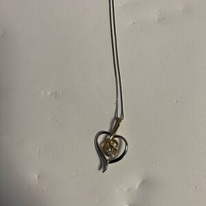 10K 2Tone Diamond Gold and Silver Heart Pendant Necklace